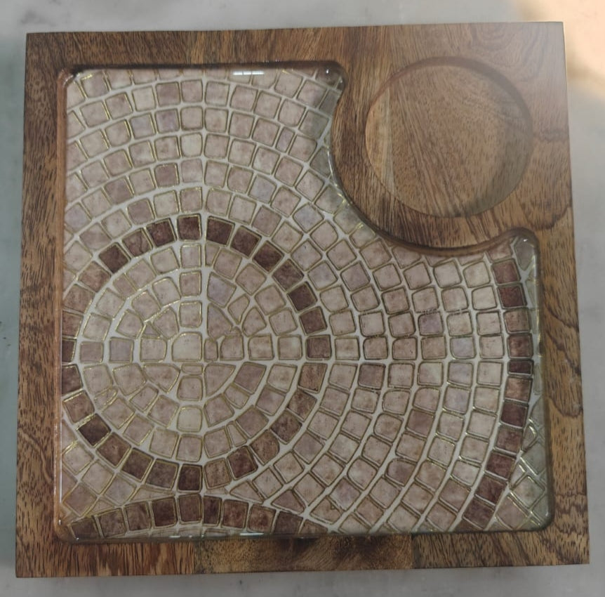 Wooden Square Chip-n-Dip Platter with Bowl | Handcrafted Mango Wood Serveware