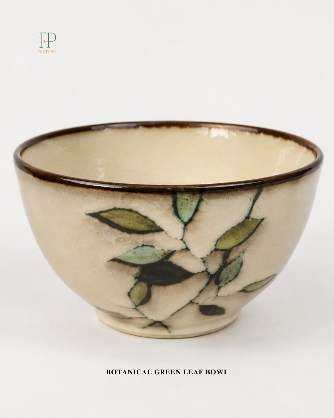 Botanical Green Leaf Ceramic Bowl