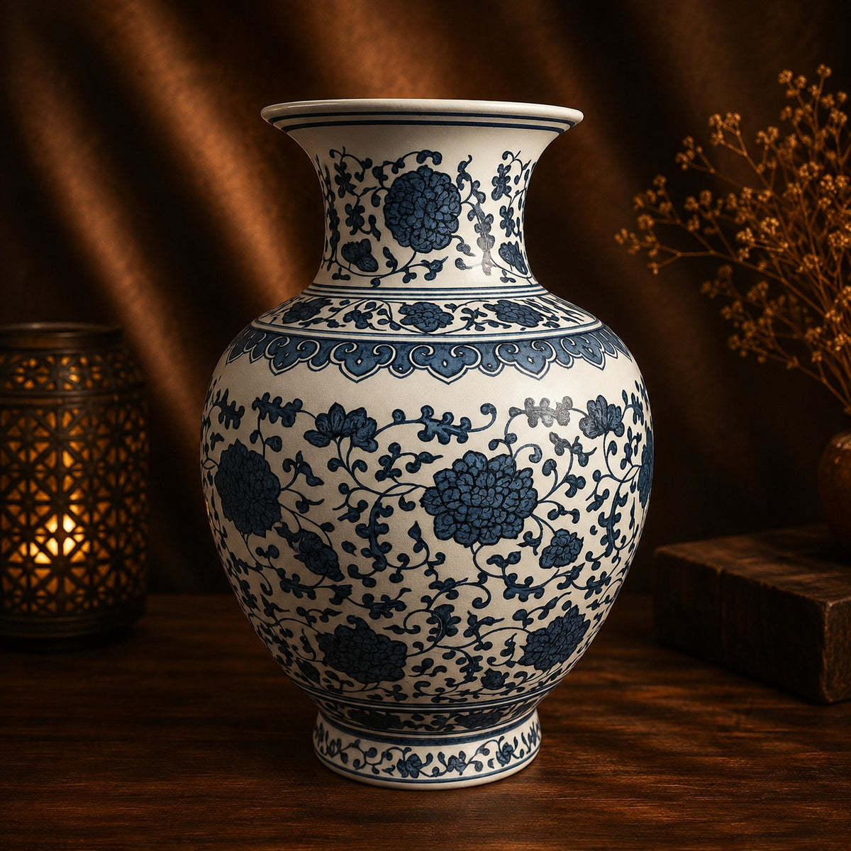 Blue & White Floral Ceramic Vase