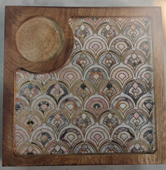 Wooden Square Chip-n-Dip Platter with Bowl | Handcrafted Mango Wood Serveware