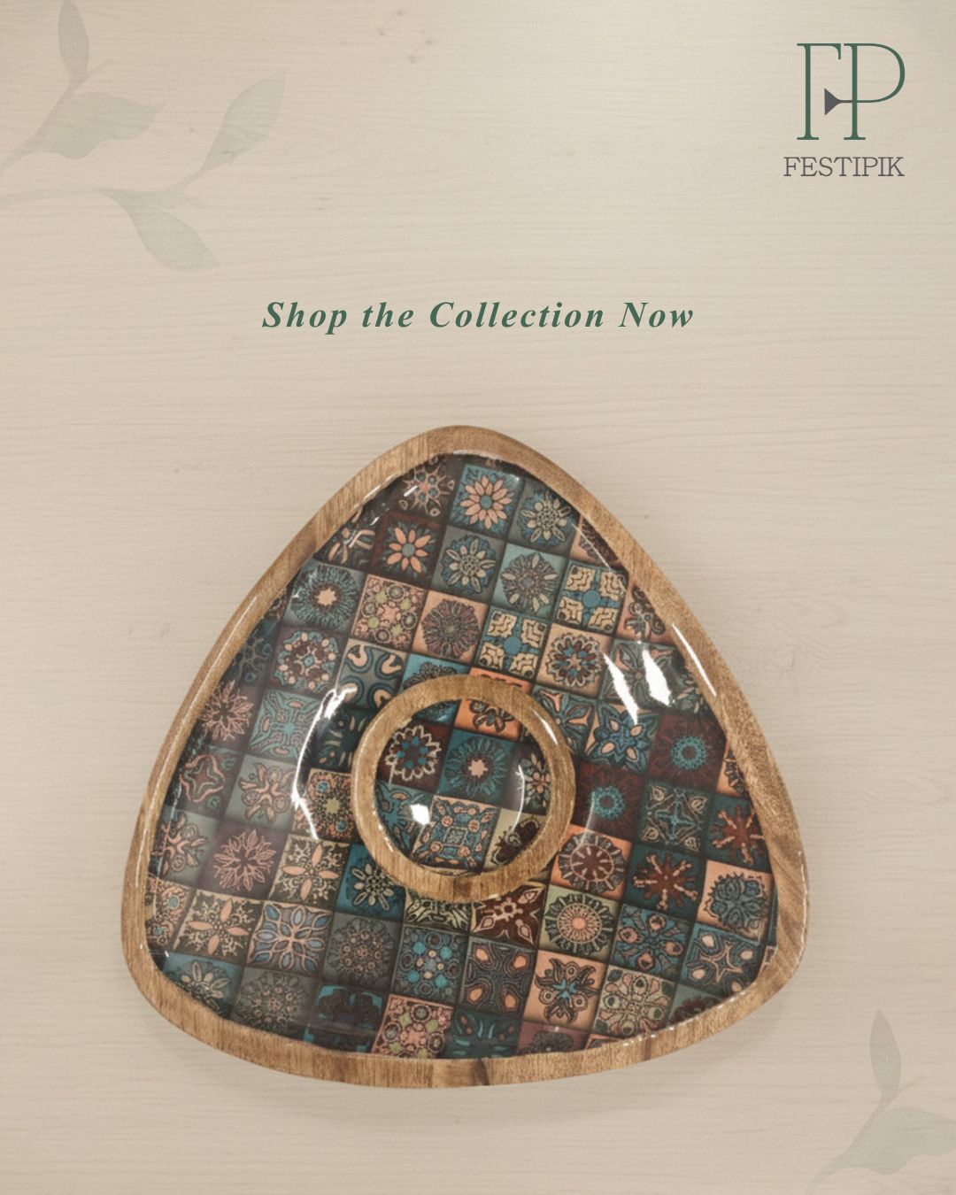 Wooden Triangle Chip-n-Dip Platter with Bowl | Handcrafted Mango Wood Serveware