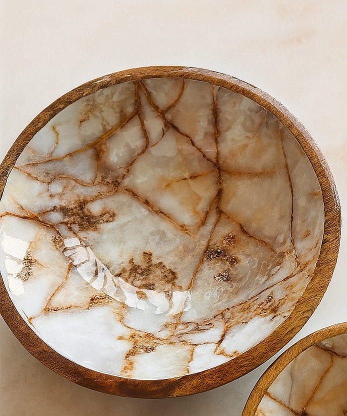 Wooden Large Bowl - 10 inches | with Matching Spoon & Fork | Handcrafted Mango Wood