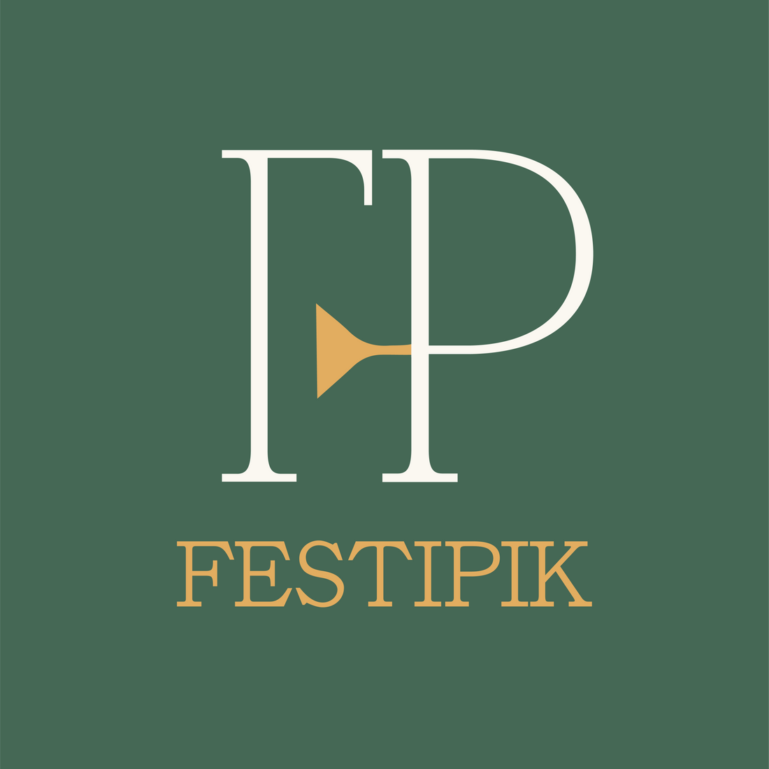 Logo of FESTIPIK with 'FP' and a gold triangle on a green background