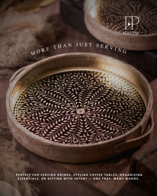 Round Leatherite Tray Set (2-Piece) | Premium Serving & Décor Trays