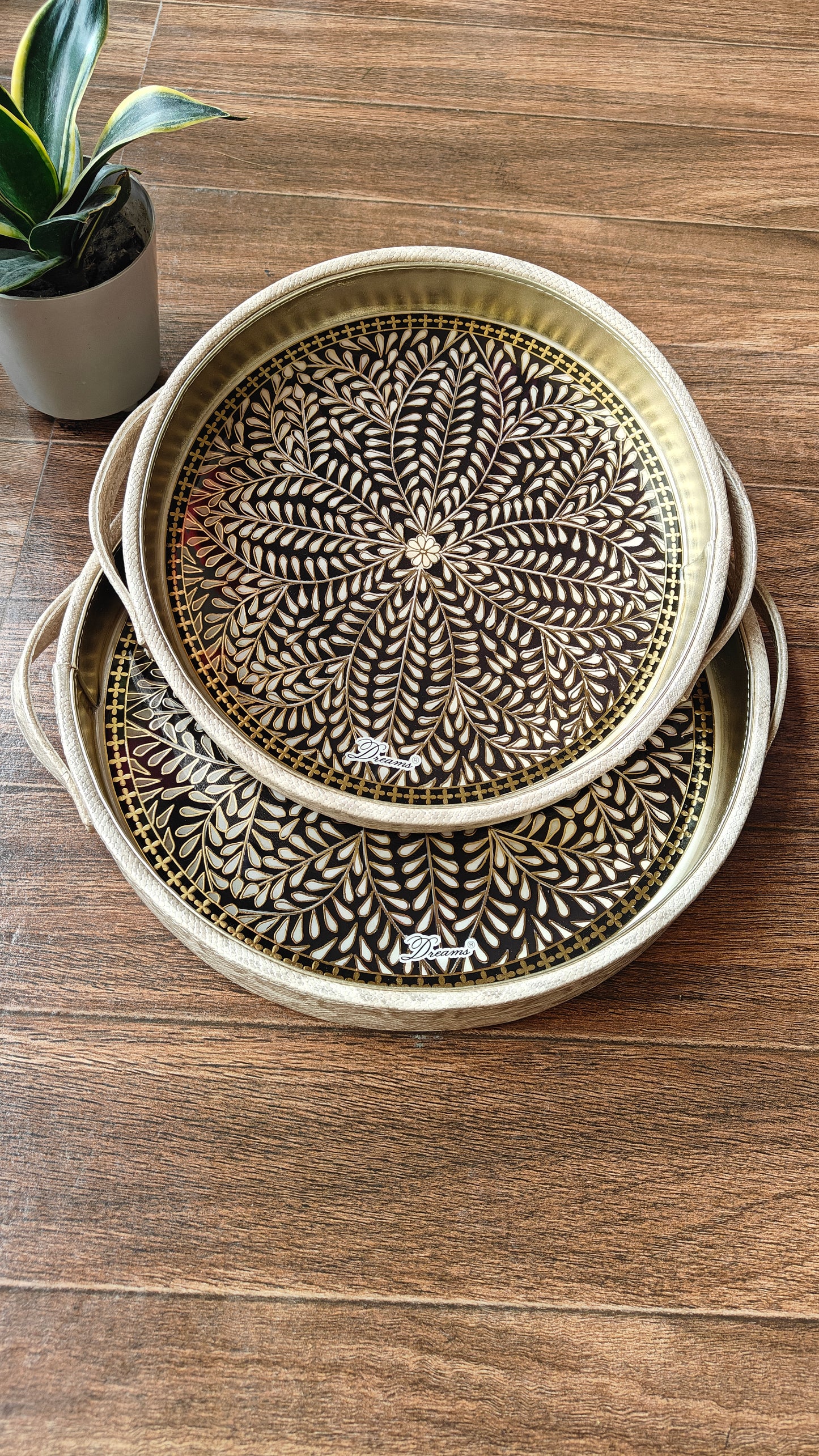 Round Leatherite Tray Set (2-Piece) | Premium Serving & Décor Trays