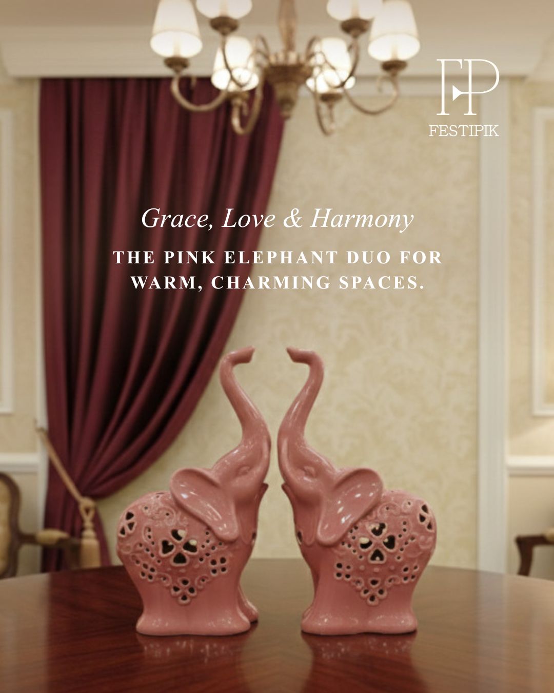 Blush Pink Elephant Figurines – Set of 2
