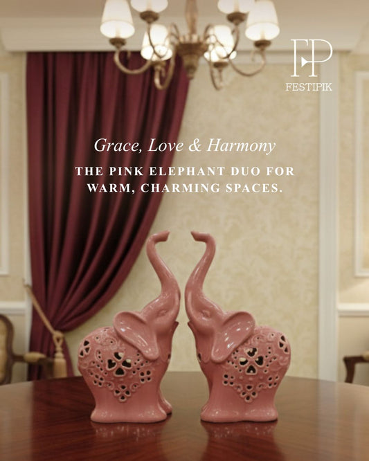 Blush Pink Elephant Figurines – Set of 2