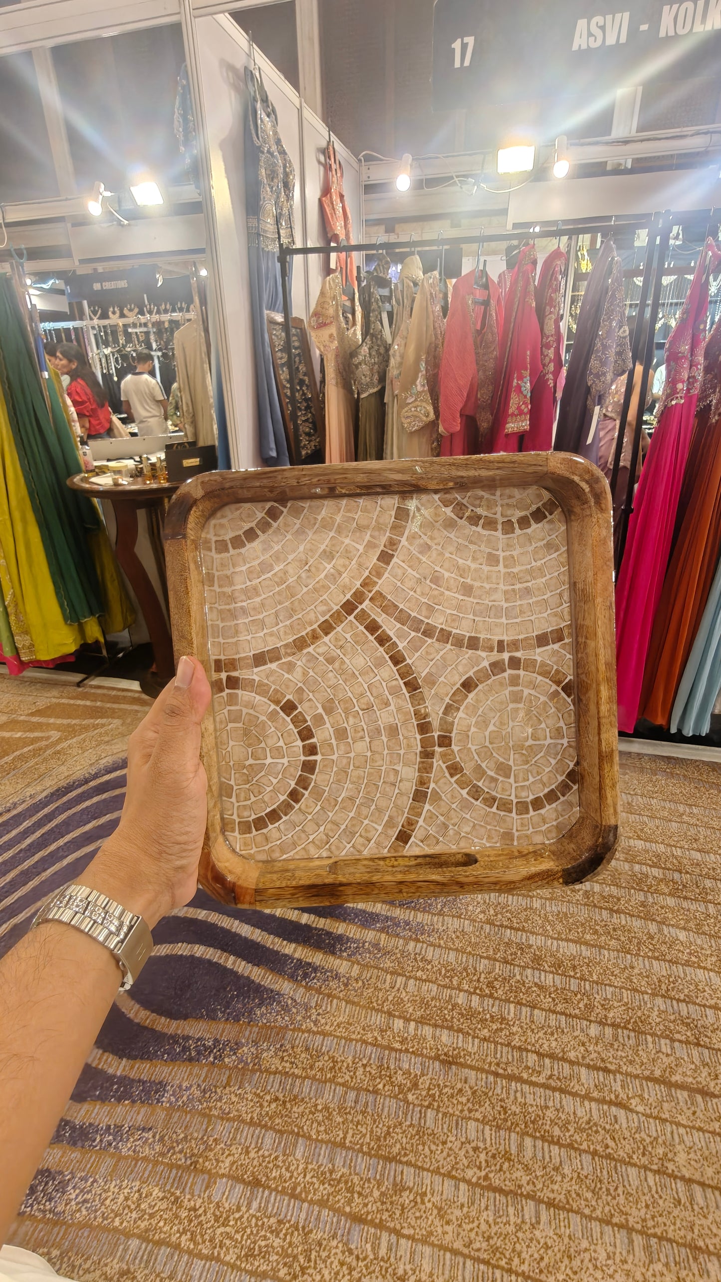 Artisan Mosaic Inlay Mango Wood Serving Tray