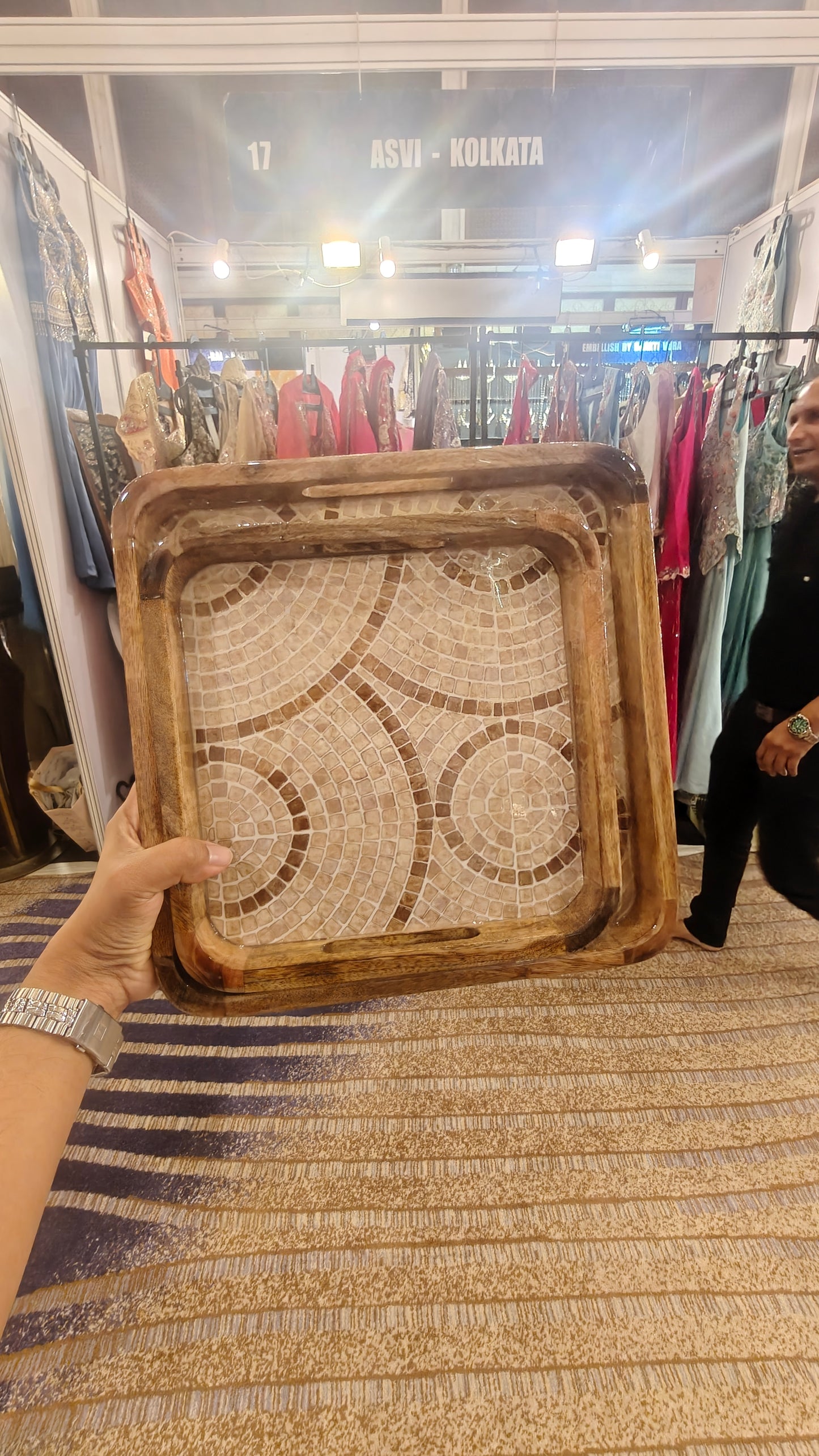 Artisan Mosaic Inlay Mango Wood Serving Tray