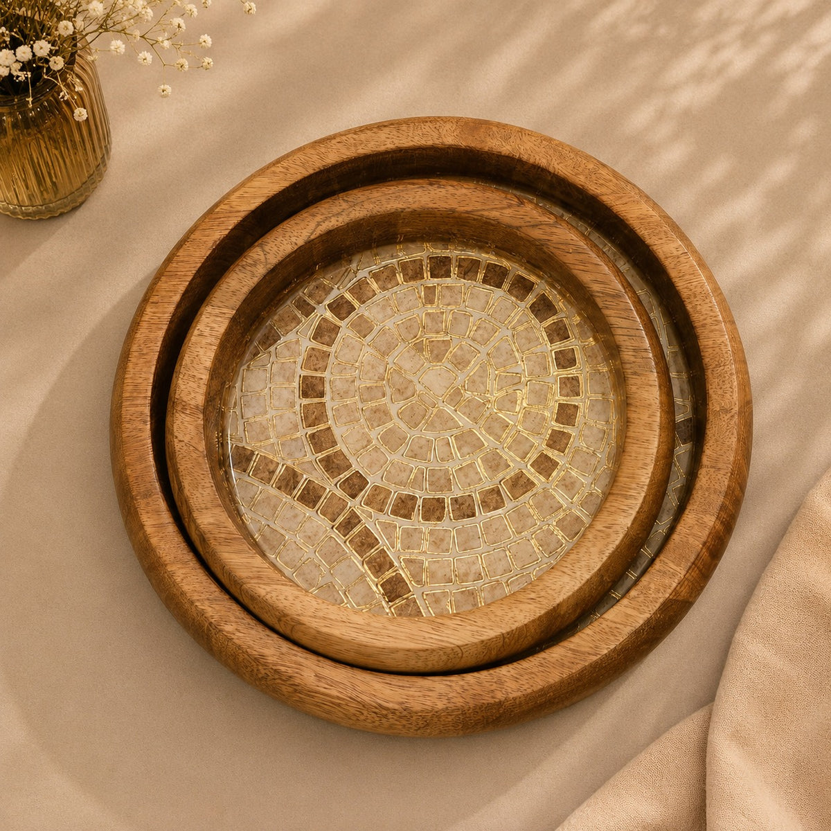 Mango Wood Artisanal Trays – Set of 2