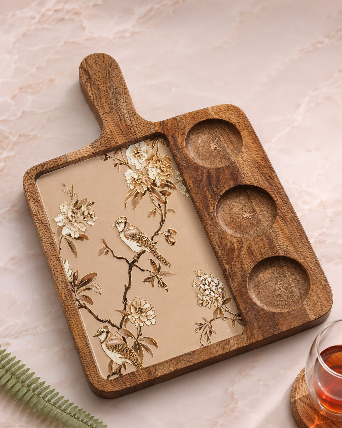 Wooden 3-Dip Platter with Bowls | Handcrafted Mango Wood Serveware