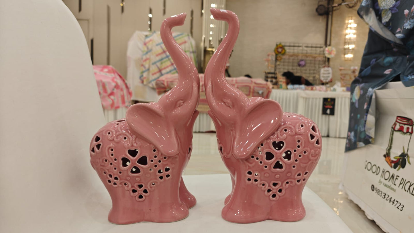Blush Pink Elephant Figurines – Set of 2