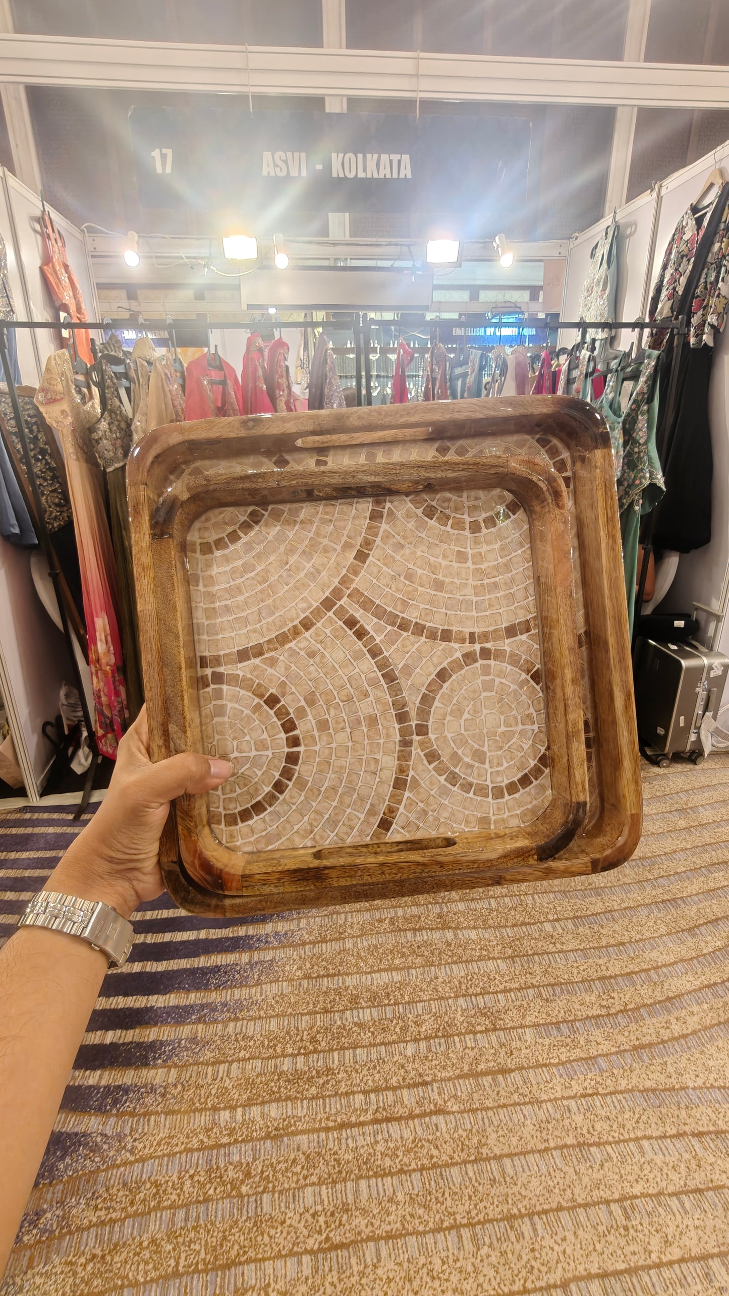 Artisan Mosaic Inlay Mango Wood Serving Tray