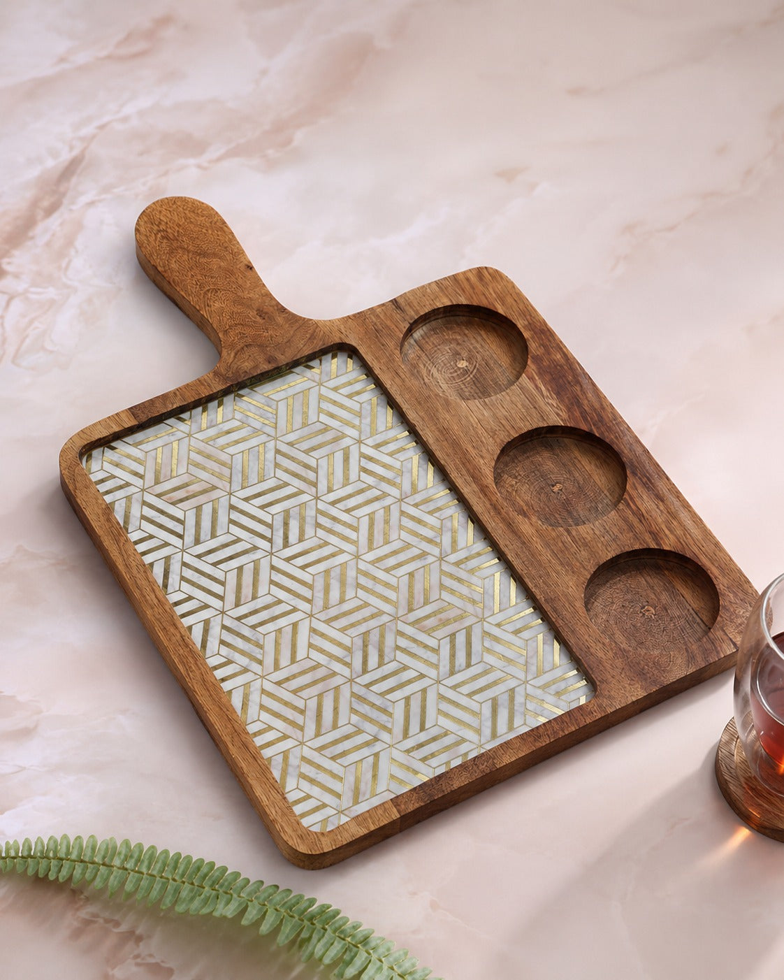 Wooden 3-Dip Platter with Bowls | Handcrafted Mango Wood Serveware