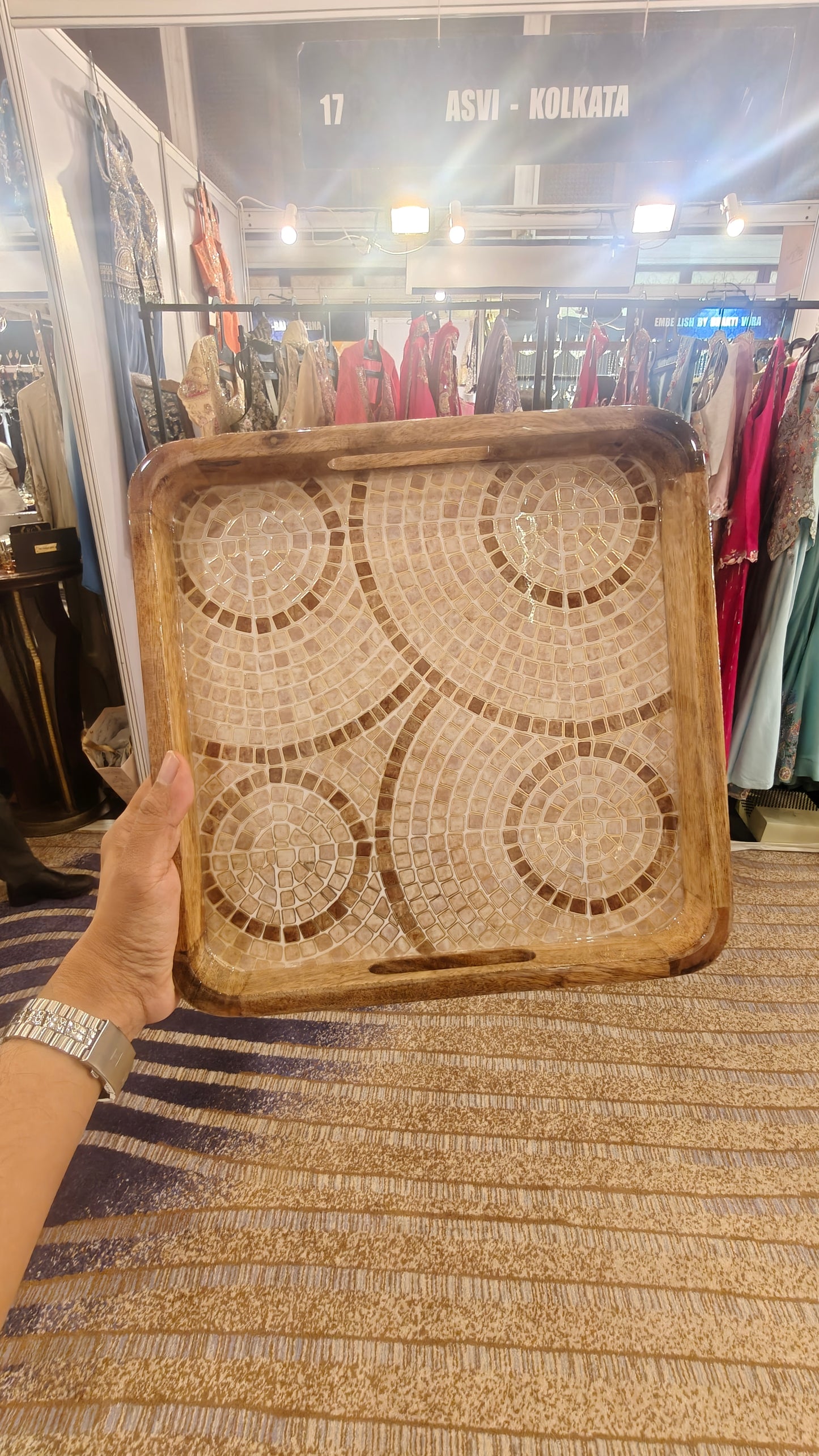 Artisan Mosaic Inlay Mango Wood Serving Tray