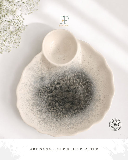 Artisanal Stoneware Chip & Dip Platter