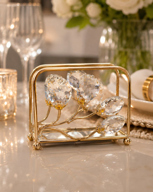 Luxurious Crystal Floral Metal Napkin Holder