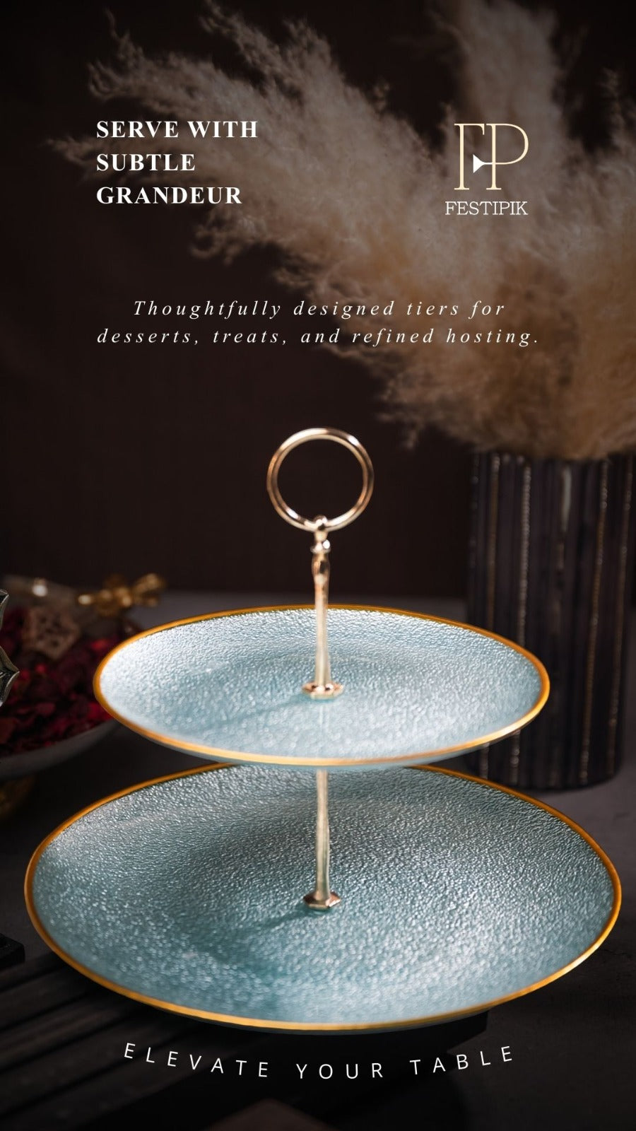 Azure Luxe Two-Tier Serving Stand