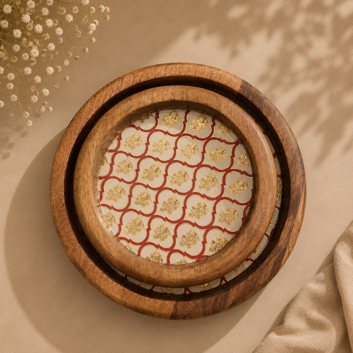 Mango Wood Artisanal Trays – Set of 2