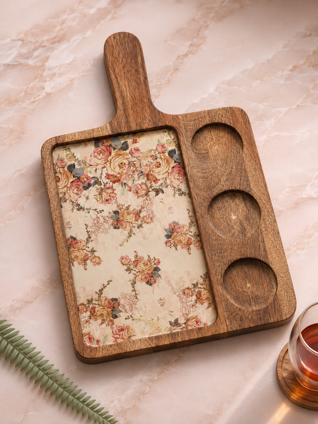 Wooden 3-Dip Platter with Bowls | Handcrafted Mango Wood Serveware