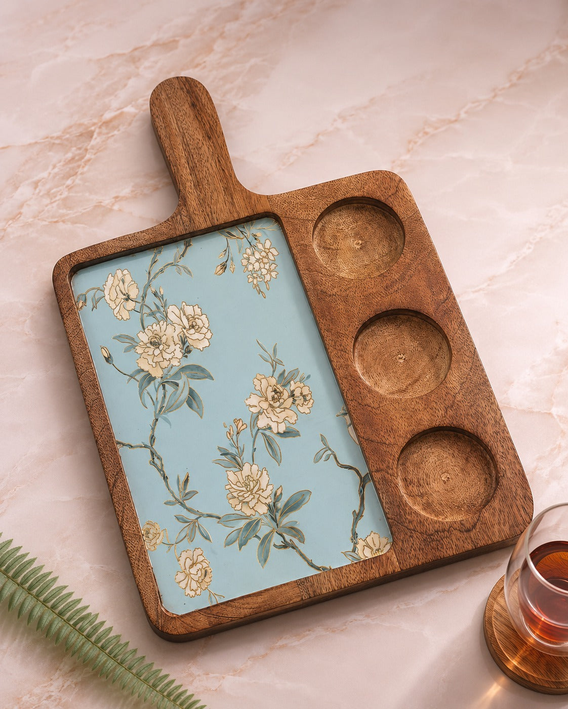 Wooden 3-Dip Platter with Bowls | Handcrafted Mango Wood Serveware